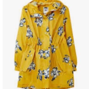 Joules "Right as Rain" Yellow Floral Blue Floral Print Hooded Rain Jacket 10